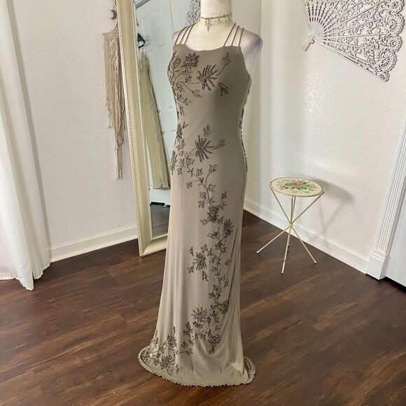 Caché Early 2000's Ethereal Pinterest Famous Mesh Beaded Prom Formal Dress XS S - Picture 4 of 8